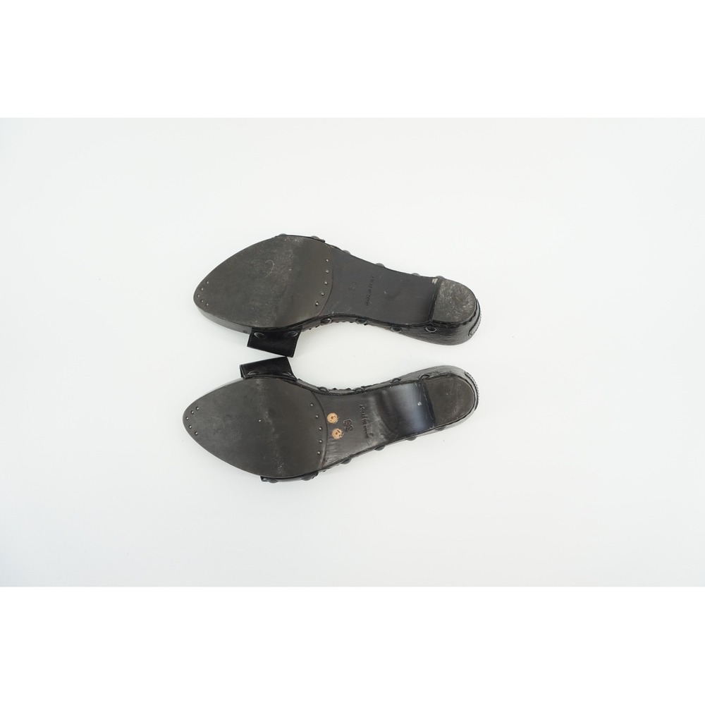Yves St. Laurent Rive Gauche Wooden Studded Leather Clog Slide Mules Black Sz 38 - Picture 7 of 11